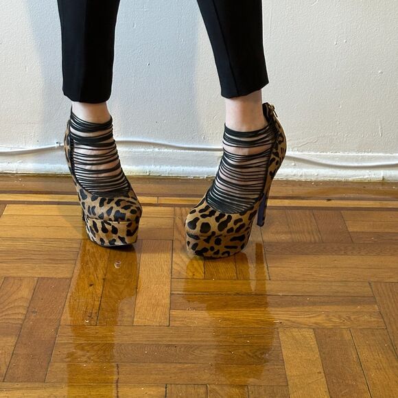 London Trash Ceres Leopard Print Real Fur Upper Leather Lining Size 11 - Picture 3 of 6